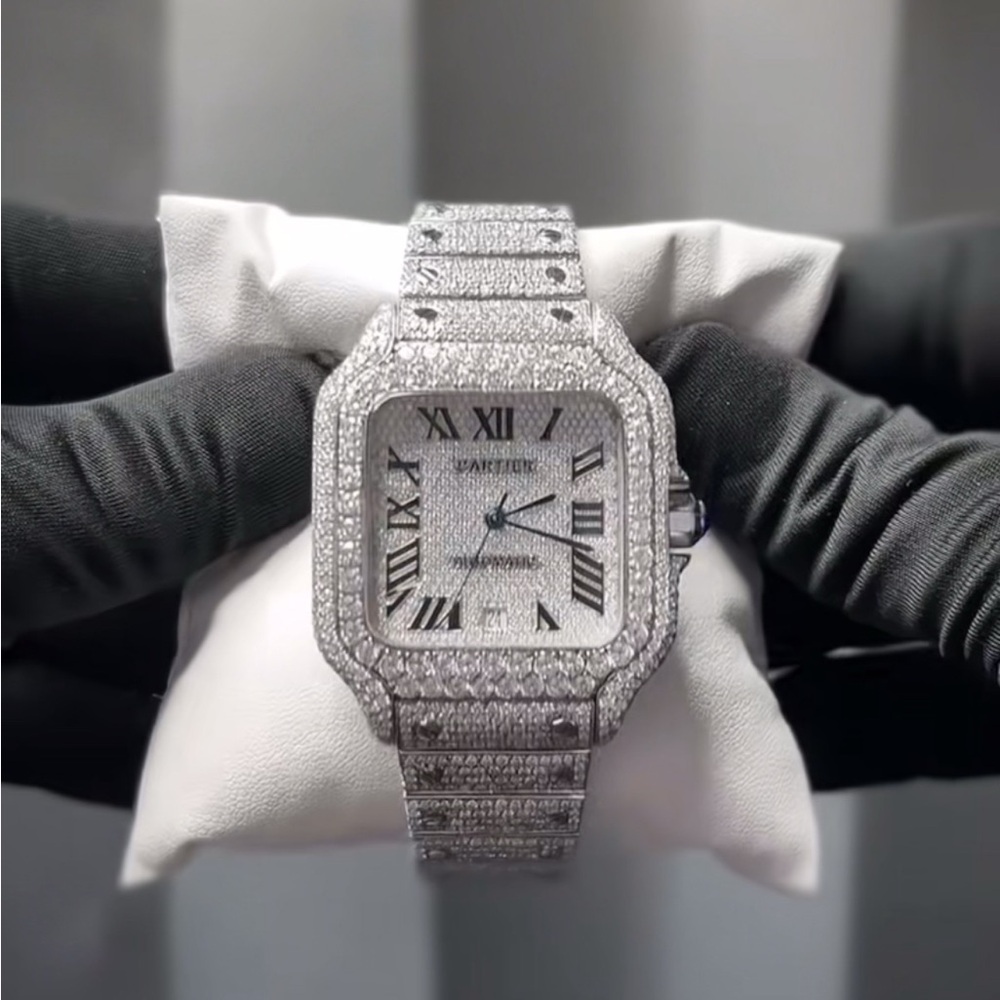 Luxurious Cartier Silver Watch with VVS set Accents